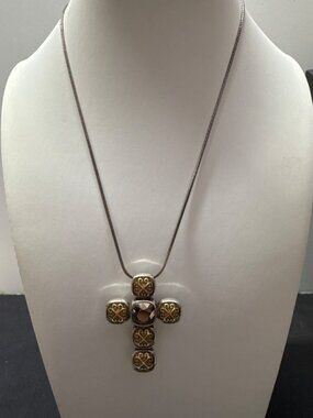 Brighton The Dutchess Brown and Purple Crystal Cross Reveresable Necklace